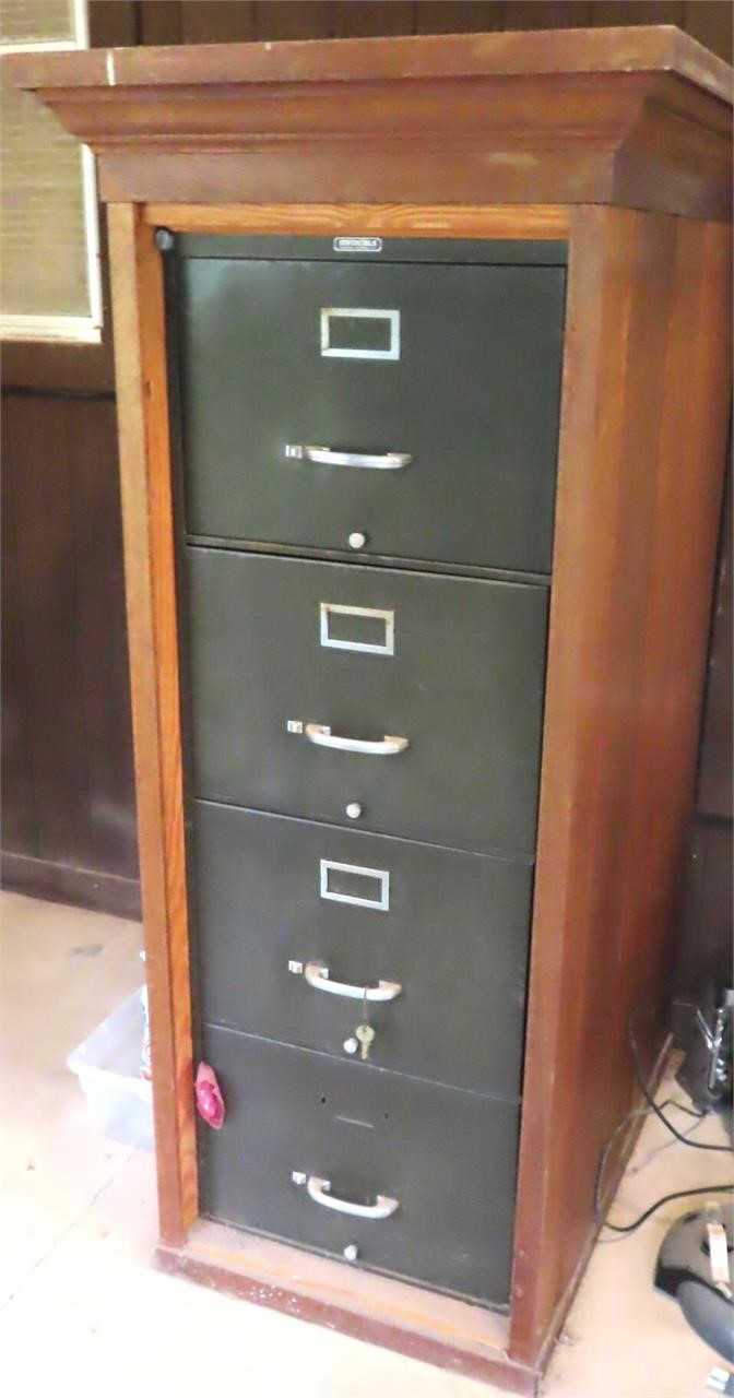 Metal File Cabinet with Oak Surround