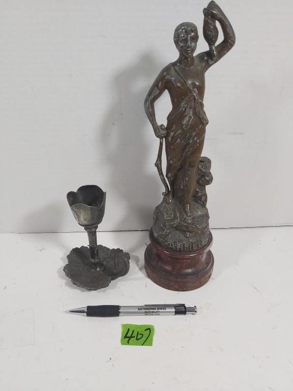 Antique candle stand & statue