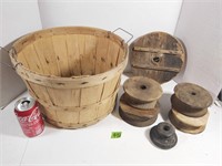 Basket of wooden pulleys