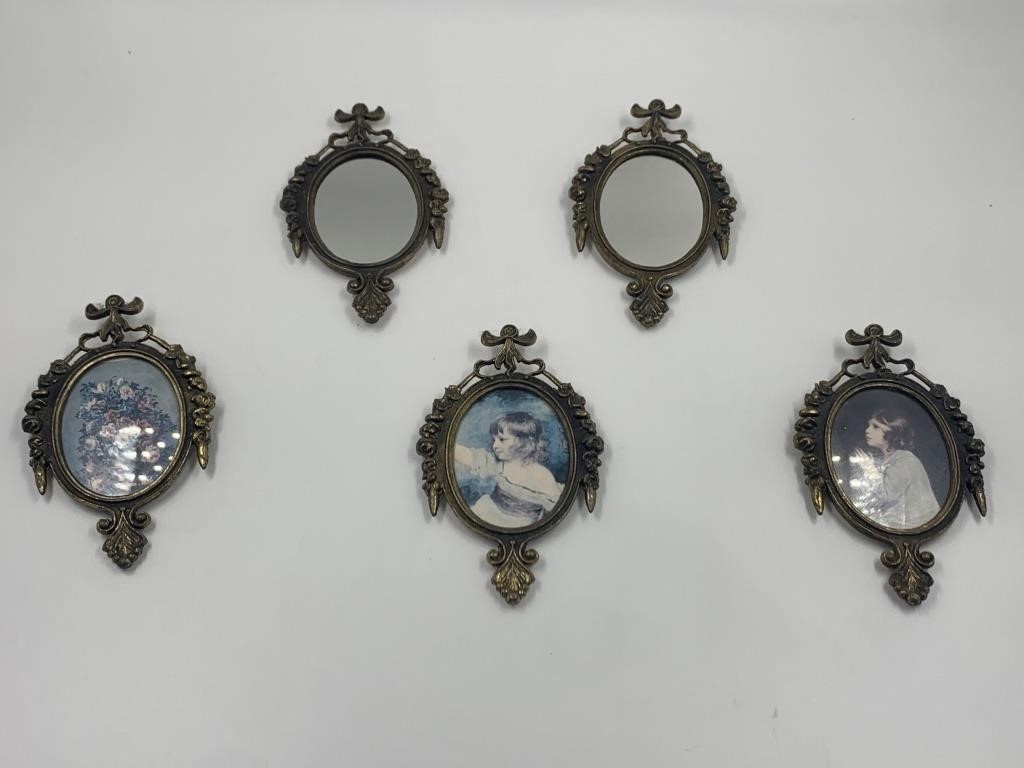 5 vintage brass, FILIGREE frames made in