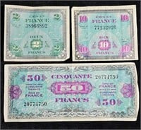 Lot of 3 1944 France WWII Allied Occupation Notes