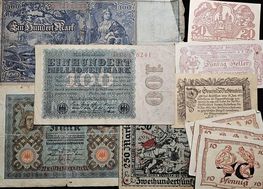 Lot of 10 Germany Notgeld and Other Notes 1910-23