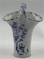 Bybee pottery vase w/ handle -boy fishing motif
