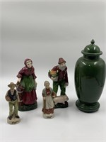 Ceramic old man and woman figurines and a Ginger