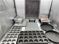 Assortment of baking supplies 4 muffin tins, 3