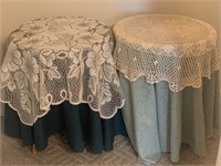 2 accent tables with linens 24 inches tall 19