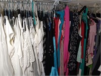 All the clothes on the rack and closet back side