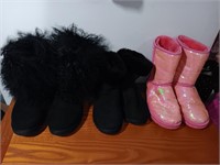 3 pair women size 8 UGG boots, black and pink.