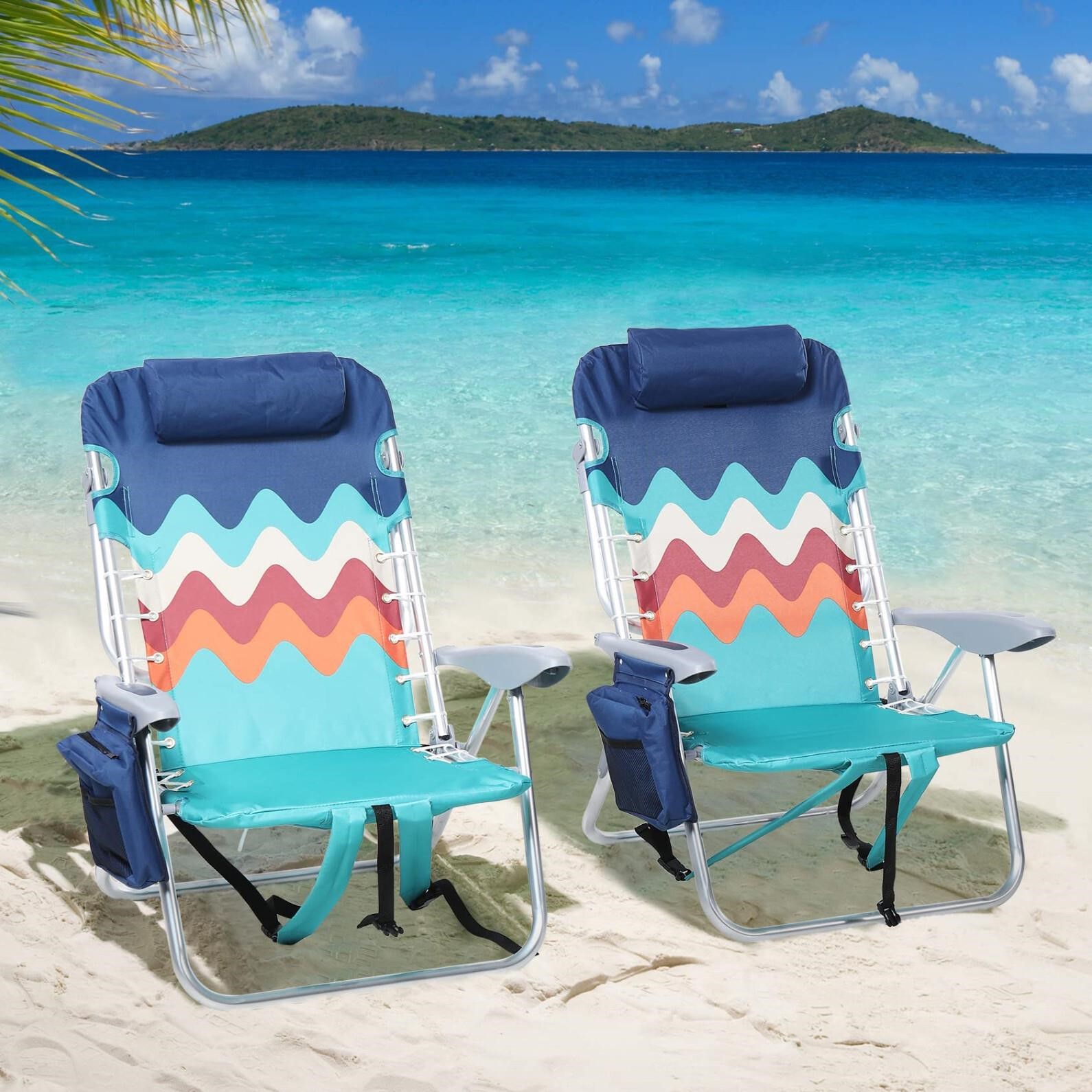 LET'S CAMP Backpack Beach Chair Set of 2, 4-Positi