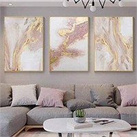 $150 3pc Pink Abstract Canvas Wall Art 72x36”