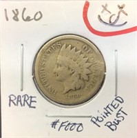 OF) 1960 INDIAN HEAD CENT, RARE, POINTED BUST,