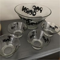 E2) Vintage glass popcorn bowl set