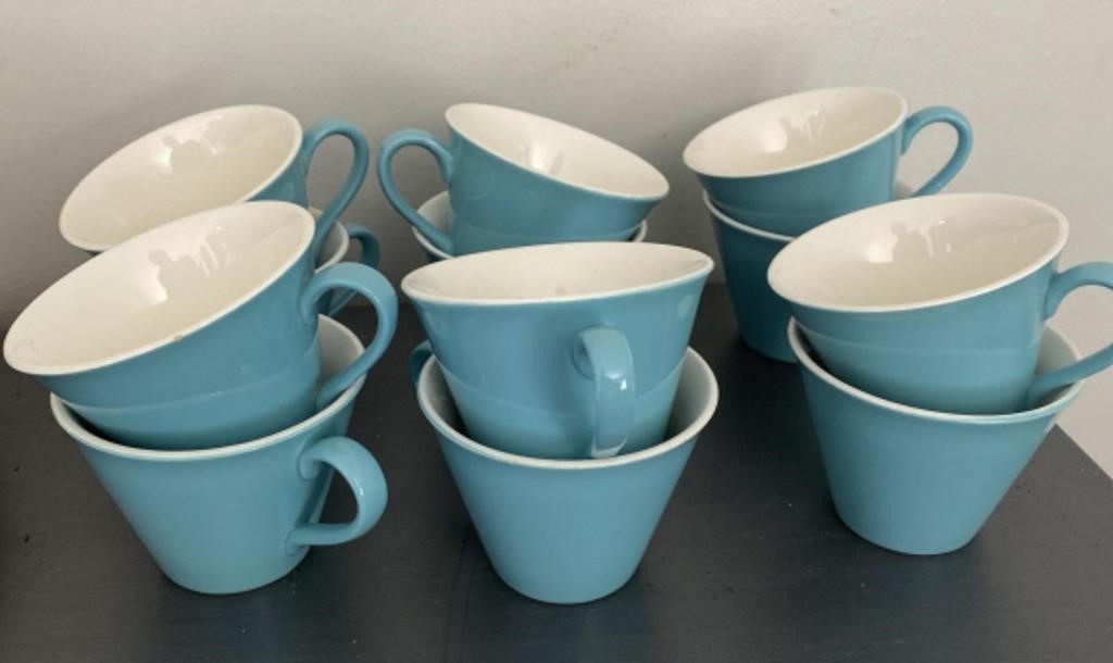 Vintage set of 12 aqua mid century modern tea
