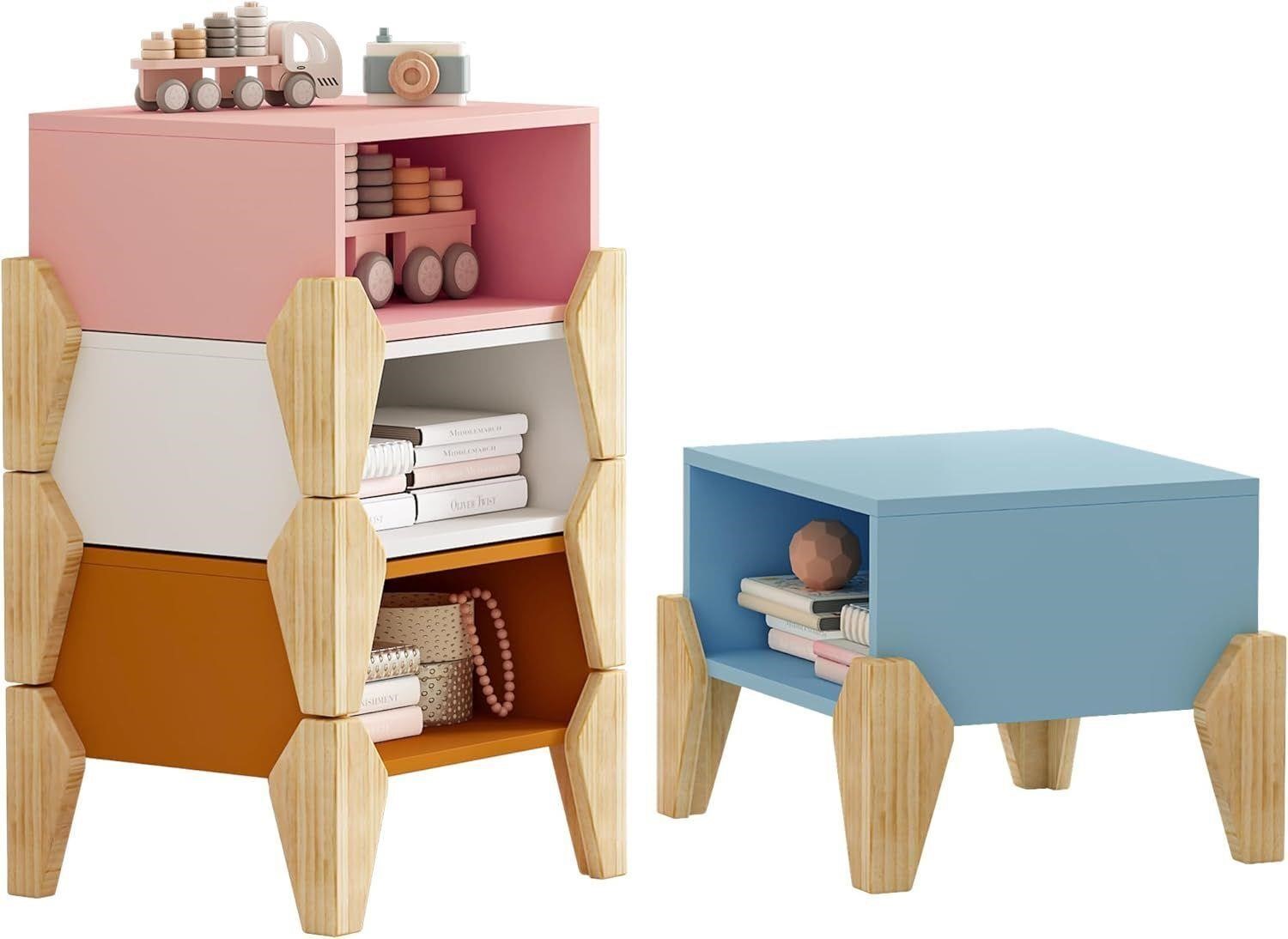 4-in-1 Modular Kids' Cubby Bookshelf Nightstands