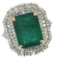 14k Gold 9.31 ct Natural Emerald & Diamond Ring
