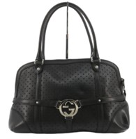 Gucci Black Leather GG Logo Handbag