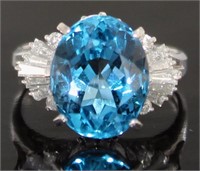 Platinum 9.80 ct London Blue Topaz & Diamond Ring