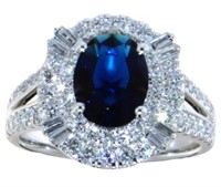 Oval 2.45 ct Sapphire & VS Lab Diamond Ring
