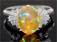 Platinum 3.01 ct Natural Opal & Diamond Ring
