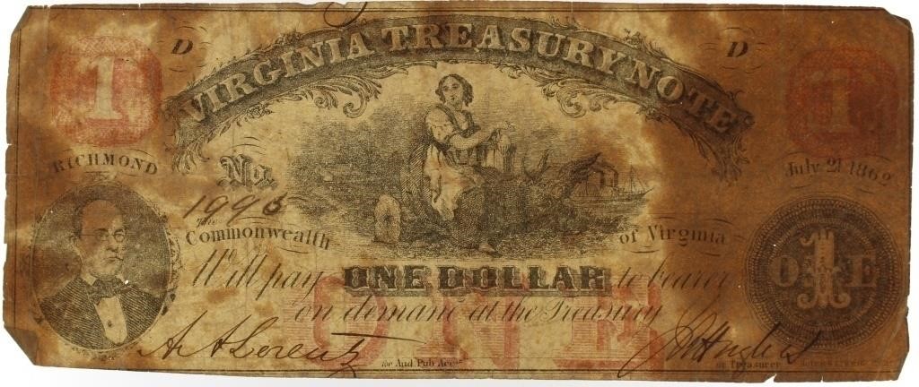1862 Virginia Treasury Large Note