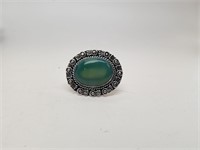 Green Onyx Ring, German Silver