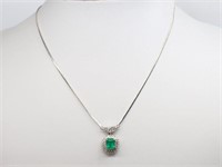 Platinum 1.31ct Natural Emerald & Diamond Necklace