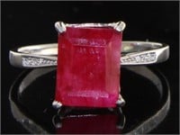 Natural Emerald Cut 4.08 ct Ruby Solitaire Ring