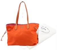 Prada Orange & Pink Nylon Tote Handbag