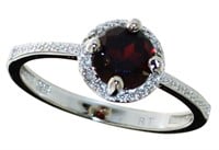 Round Natural Garnet & Diamond Ring