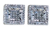 Princess Cut Pave' Diamond Stud Earrings