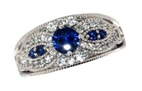 Elegant Blue & White Sapphire Dinner Ring