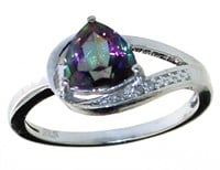 Trillion Cut Mystic Topaz & Diamond Ring