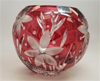 Lead Crystal Hand Cut Red Rose Bowl