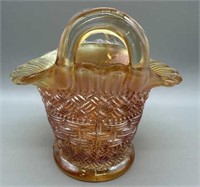 Dugan Carnival Glass Beaded Basket