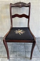 Carved Rose Needlepoint Vintage Side Chair