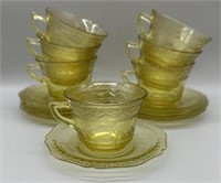 (7) Federal Glass Patrician Spoke Cup and Saucers