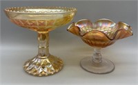 (2) Marigold Carnival Glass Pedestal Candy Compote