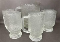 Retro Indiana Glass Crystal Ice Bark Bar Set