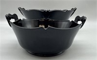 L.E. Smith Double Handled Black Glass Bowls