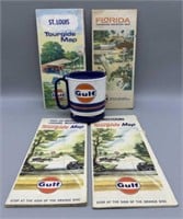 Vintage Gulf Oil Road Maps and Travel Mug