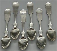 (6) Antique Coin Silver Spoons Marked H. Fletcher.