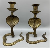 Vintage Brass Cobra Candlesticks