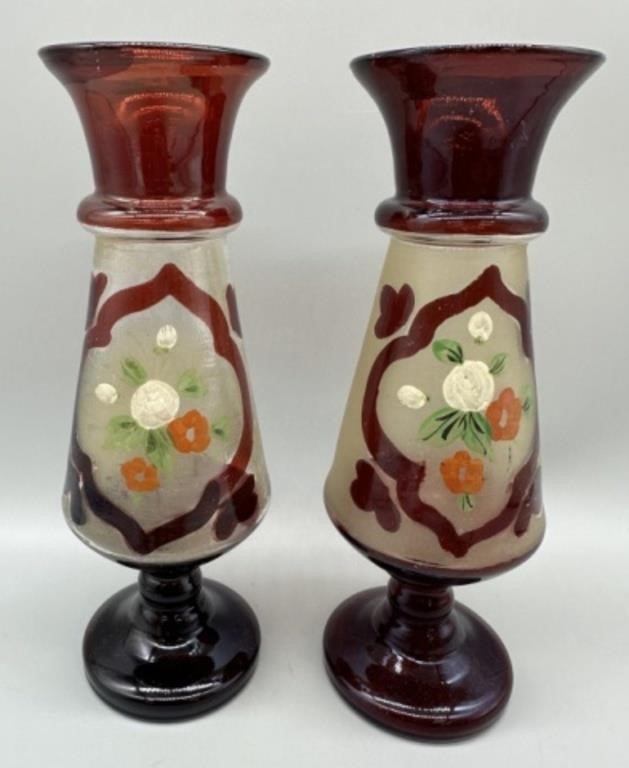 Bohemian Ruby Red Glass Vases