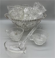 Vintage Punch Bowl, Glass Ladle and Glasses