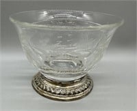 Antique Etched Glass Sterling Silver Divided Bowl