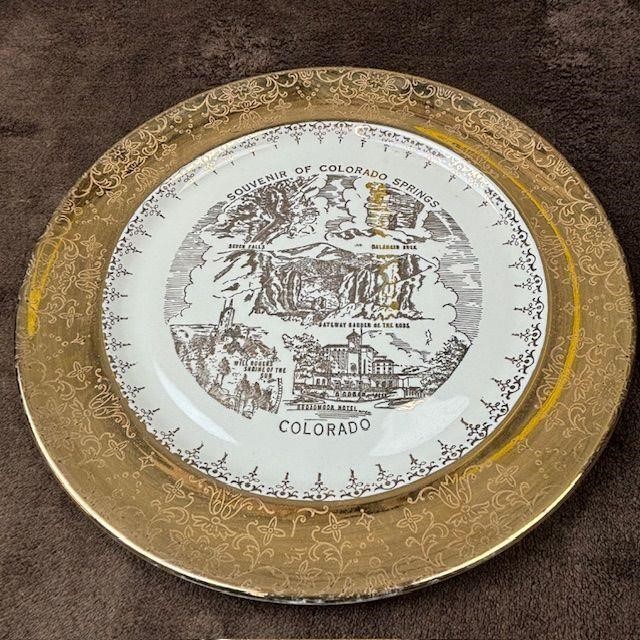 Gold Rimmed Colorado Springs Souvenir Plate 22k