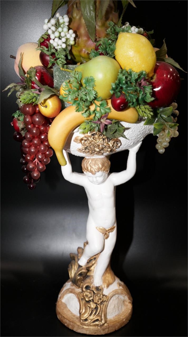 Cherub Holding Fruit Basket Statue