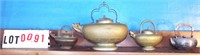 4 teapots: 3 brass, 1 silver