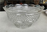 Heavy Ornate Footed Glass Serving Bowl