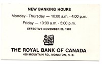 1982 Royal Bank of Canada Moncton Card